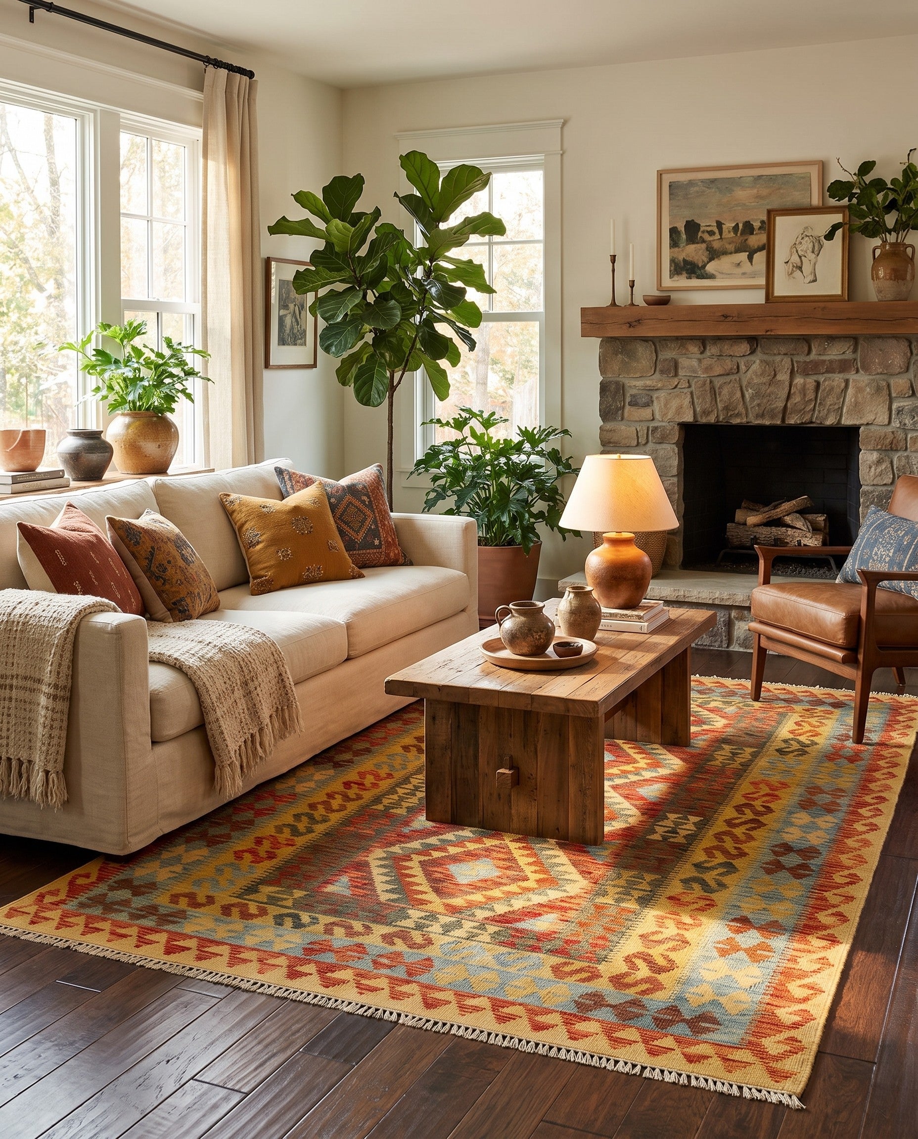 5' 1 x 8' 2 Hand Woven Kilim Maymana Wool Rug