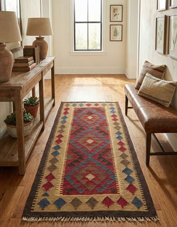 3' 2 x 6' 6 Hand Woven Kilim Maymana Wool Runner Rug