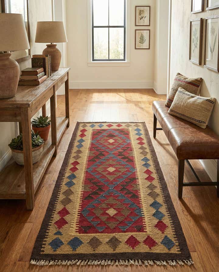 3' 2 x 6' 6 Hand Woven Kilim Maymana Wool Runner Rug
