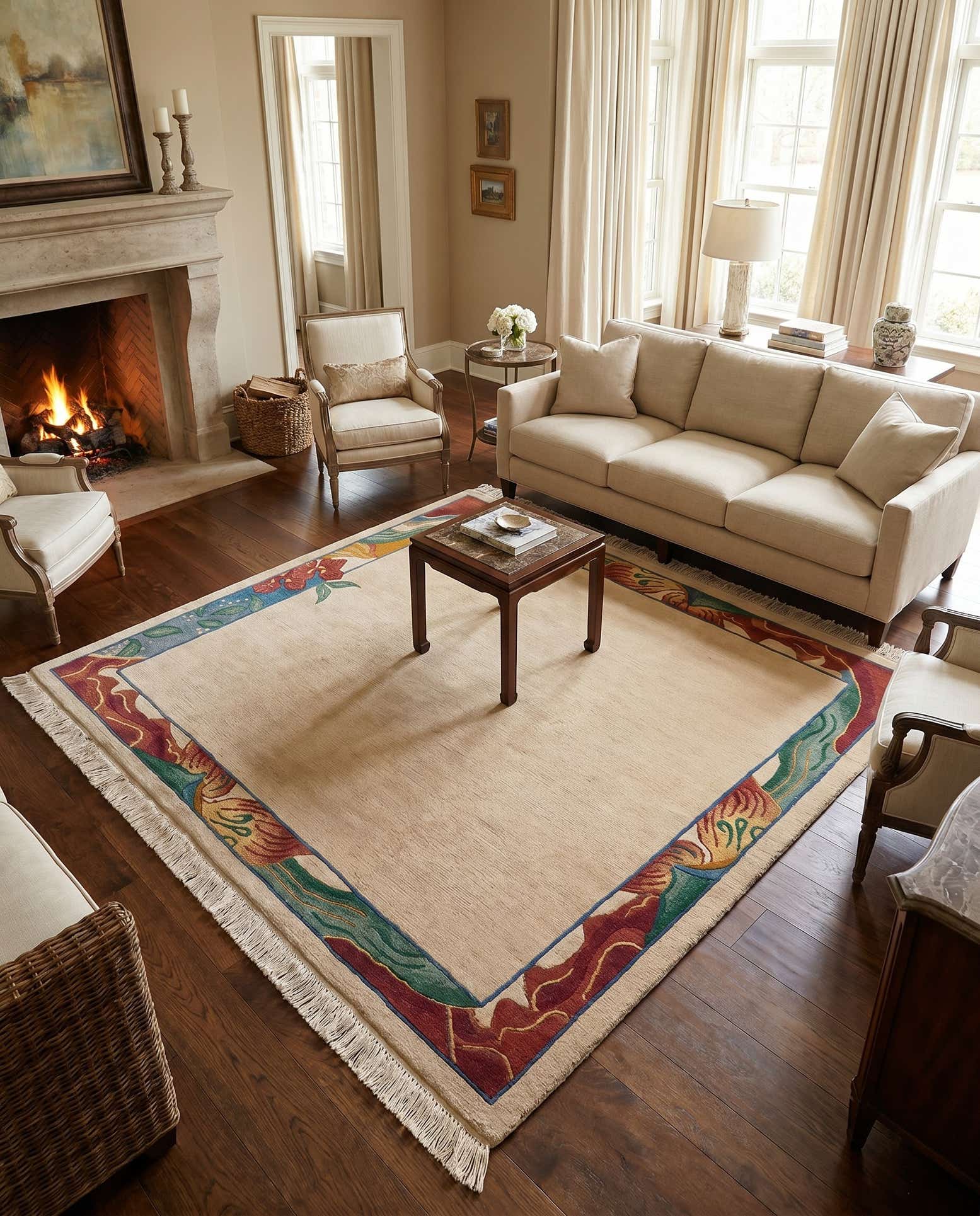 6' 7 x 6' 8 Hand Knotted Nepal Wool Square Rug
