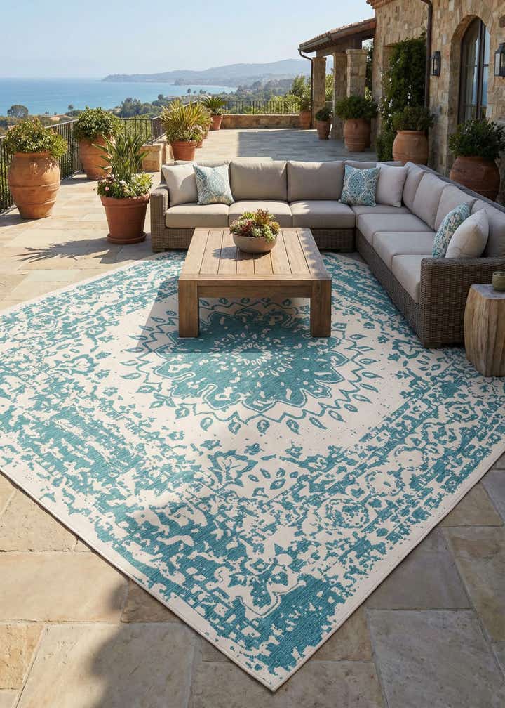 12' x 12' Easy-Clean Traditional Indoor / Outdoor Square Rug