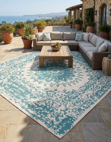 12' x 12' Easy-Clean Traditional Indoor / Outdoor Square Rug