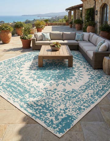 12' x 12' Easy-Clean Traditional Indoor / Outdoor Square Rug