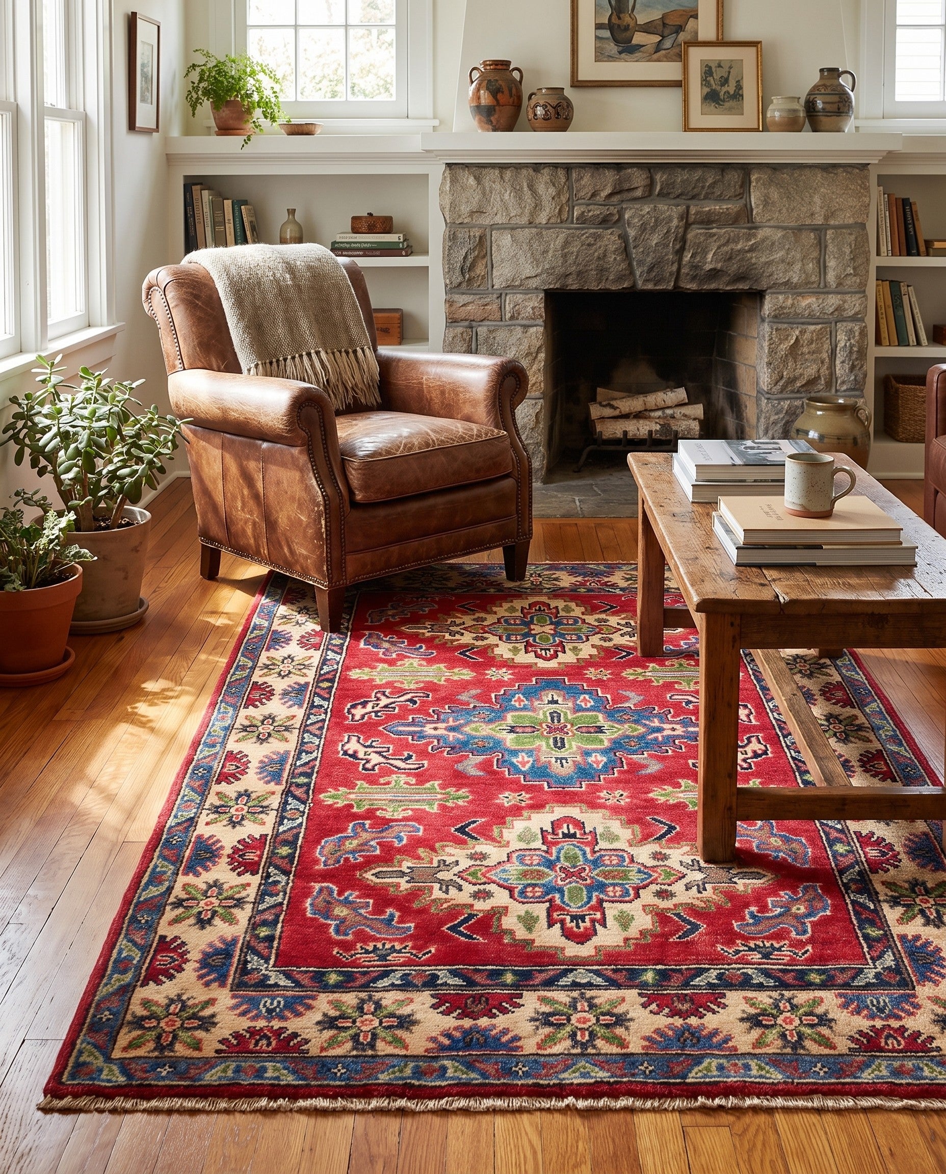3' 4 x 4' 11 Hand Knotted Kazak Rug