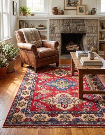 3' 4 x 4' 11 Hand Knotted Kazak Rug