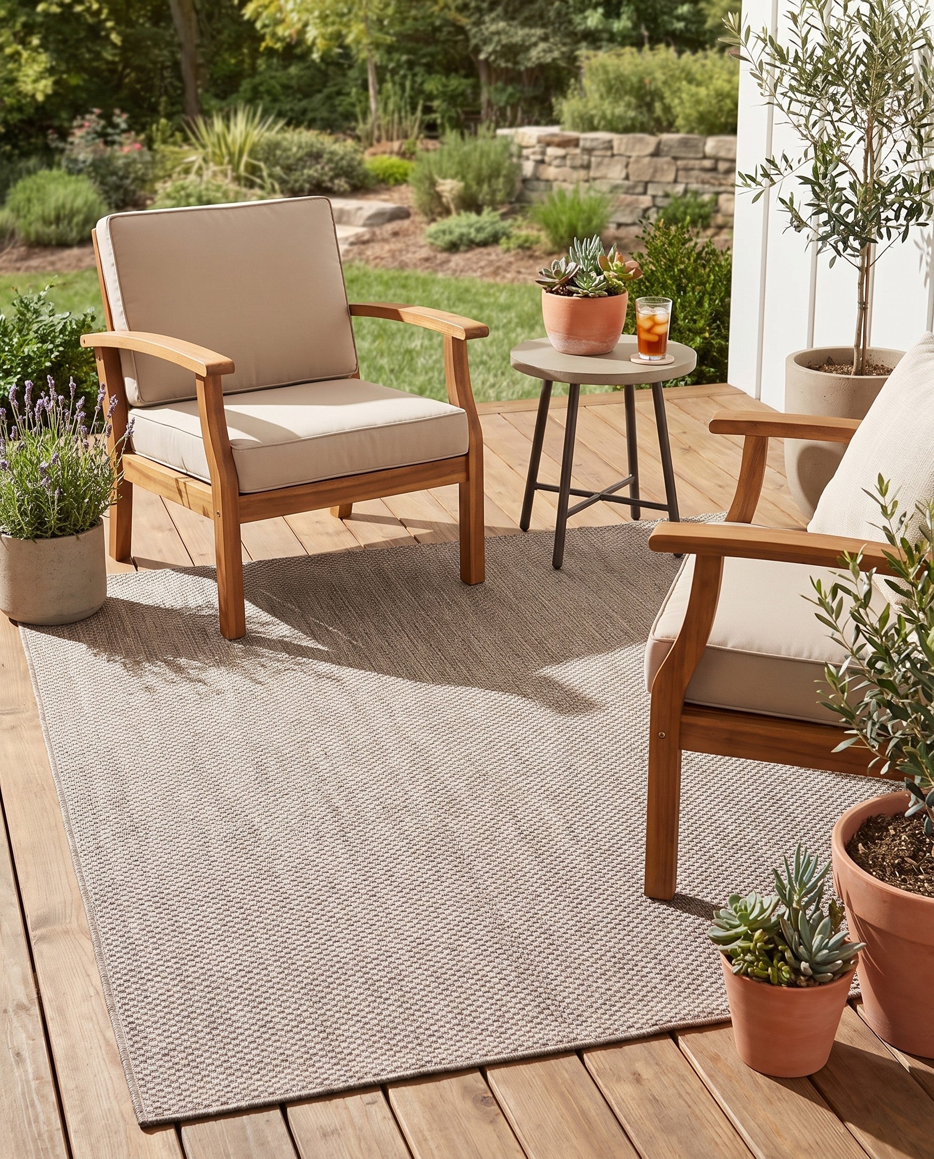 Beige Easy-Clean Solid Indoor / Outdoor Square Rug