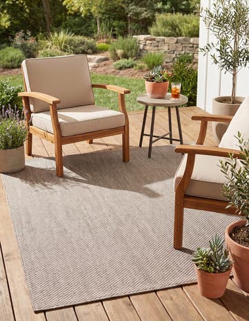 Beige Easy-Clean Solid Indoor / Outdoor Square Rug