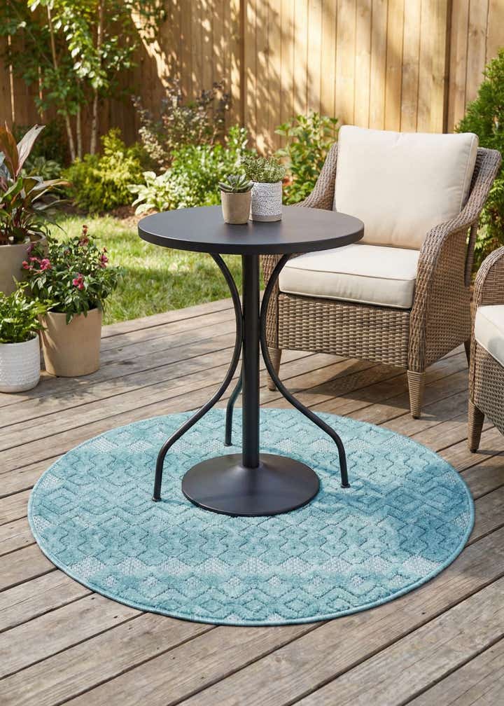 3' x 3' Easy-Clean Trellis Textured Indoor / Outdoor Round Rug