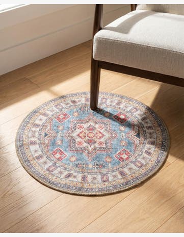 Light Blue Washable Timeless Round Rug