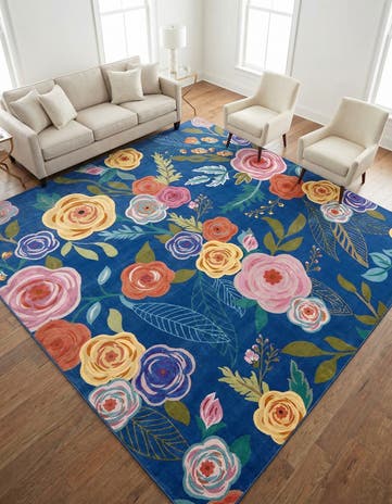 Blue Blossom Square Rug