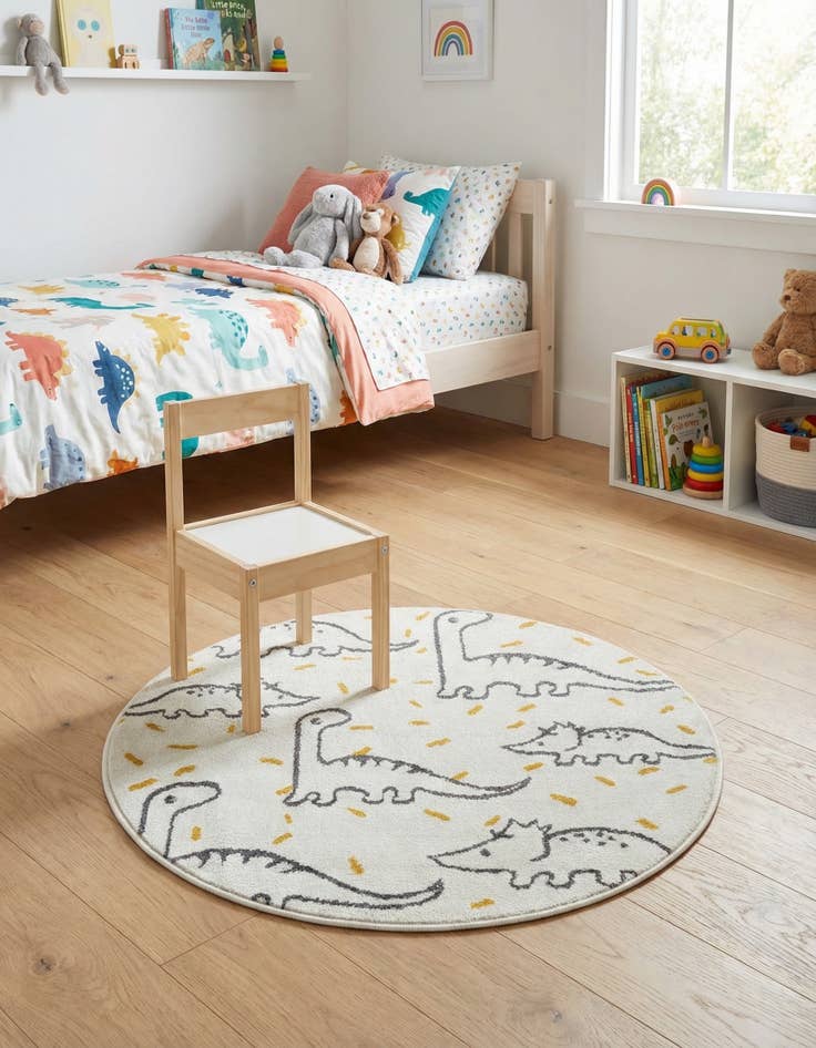 Detail image of 3' 3 x 3' 3 Dinosaur Whimsy Kids Round Rug