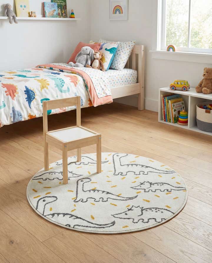 3' 3 x 3' 3 Dinosaur Whimsy Kids Round Rug