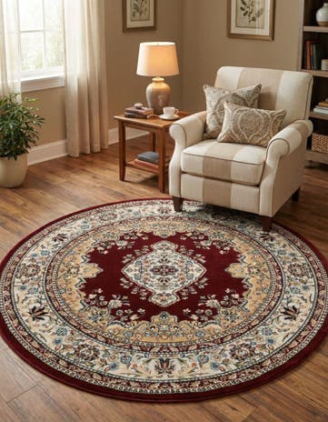 Burgundy Nain Design Round Rug