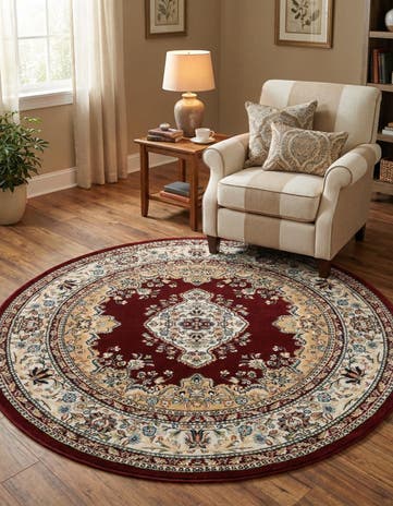 Burgundy Nain Design Round Rug