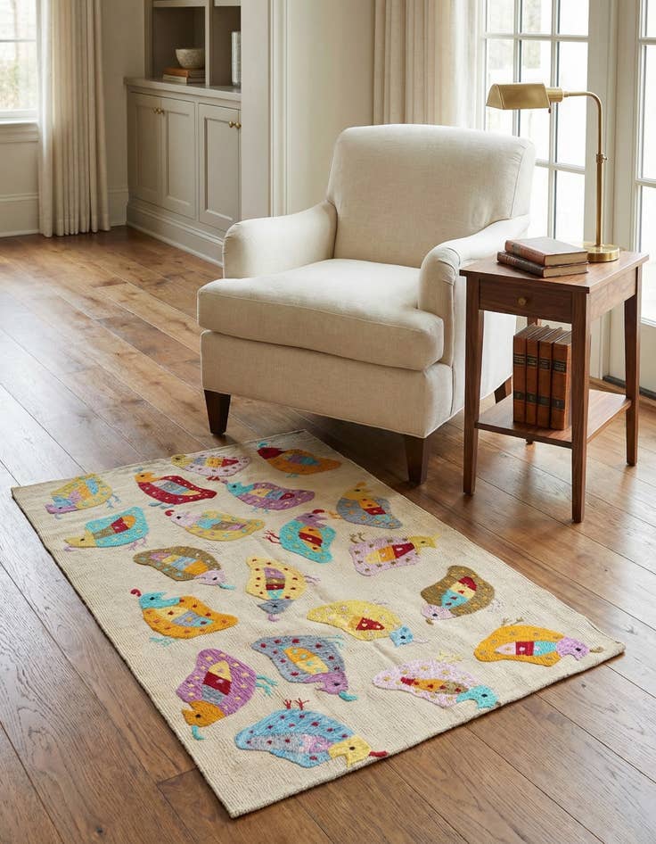 Detail image of 3' 1 x 4' 4 Hand Woven Kilim Suzani Wool Rug