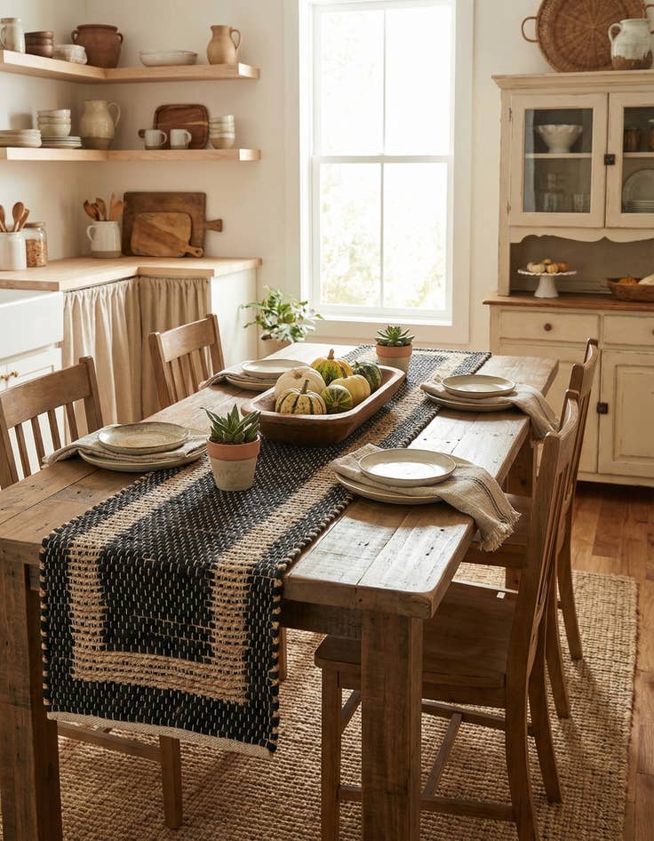 Detail image of 1' 2 x 5' 1  Hand Woven Chindi Jute Table Runner Rug