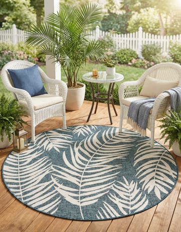 5' 3 x 5' 3 Easy-Clean Botanical Indoor / Outdoor Round Rug
