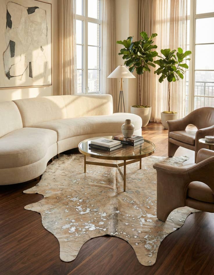 Detail image of 6' 5 x 6' 11 Cowhide Leather Square Rug