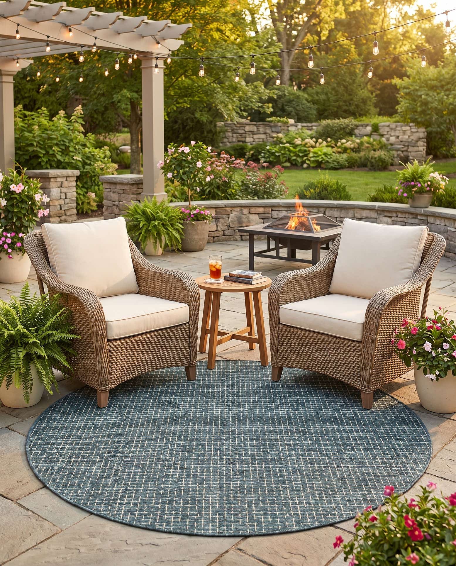 6' x 6' Easy-Clean Checkered Indoor / Outdoor Round Rug