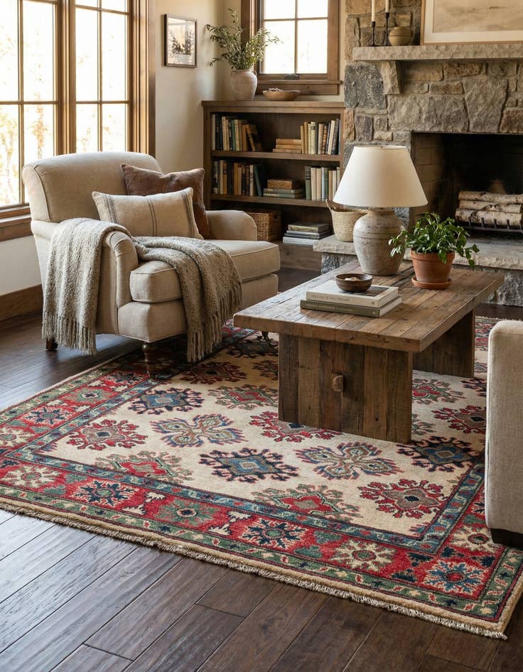 Detail image of 4' 1 x 6' 1 Hand Knotted Kazak Rug