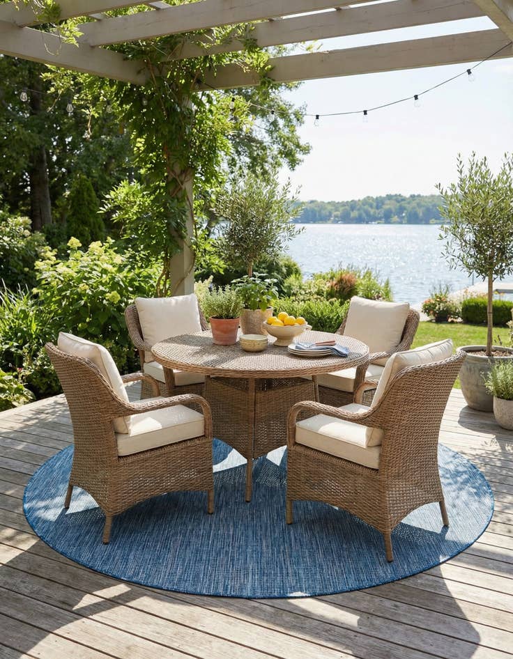 Detail image of 6' x 6' Washable Solid Indoor / Outdoor Round Rug