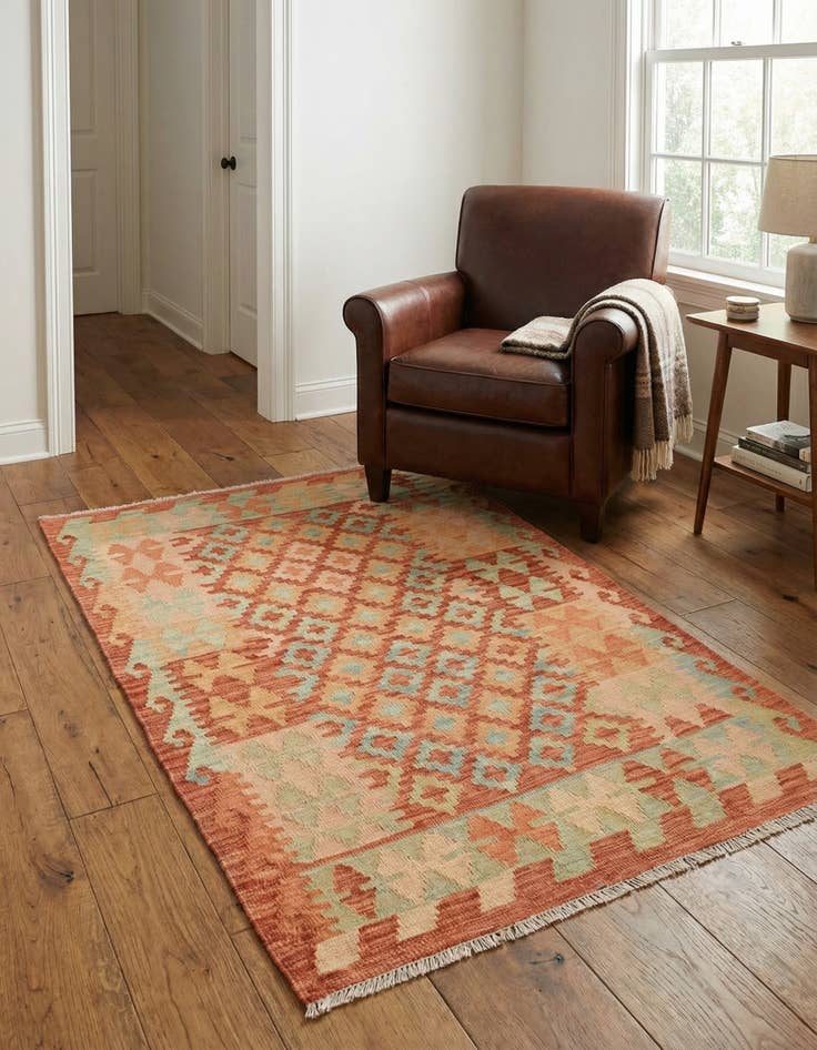 Detail image of 2' 9 x 4' 4 Hand Woven Kilim Waziri Wool Rug