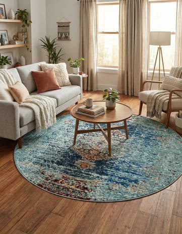 Turquoise Washable Carnevale Round Rug