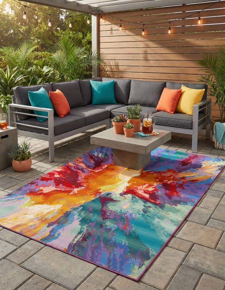 Detail image of 5' 3 x 8' Washable Modern Indoor / Outdoor Rug