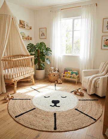 Natural and Ivory Kids Braided Jute Round Rug