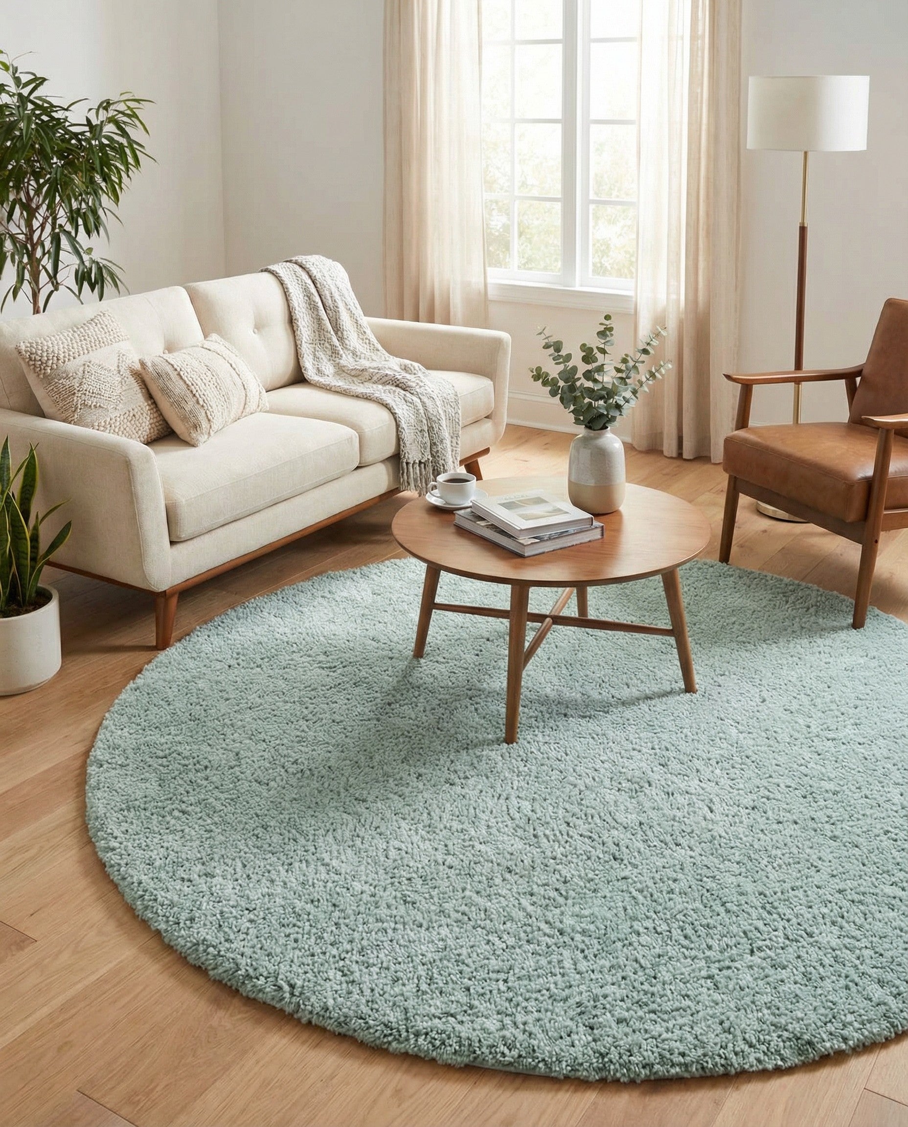 6' x 6' Soft Solid Shag Round Rug