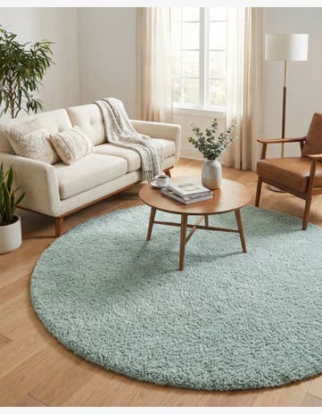 Sage Green Soft Solid Shag Round Rug