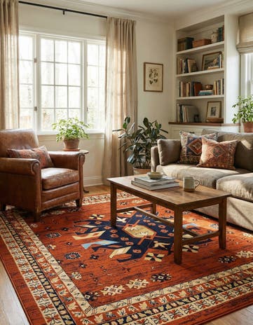 Terracotta Heris Square Rug