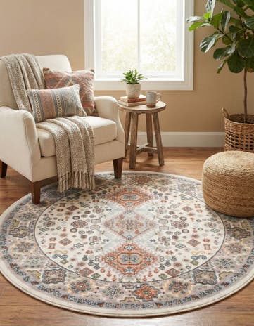 Ivory Kamala Washable Round Rug