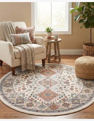 Ivory Kamala Washable Round Rug