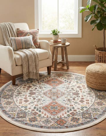 Ivory Kamala Washable Round Rug