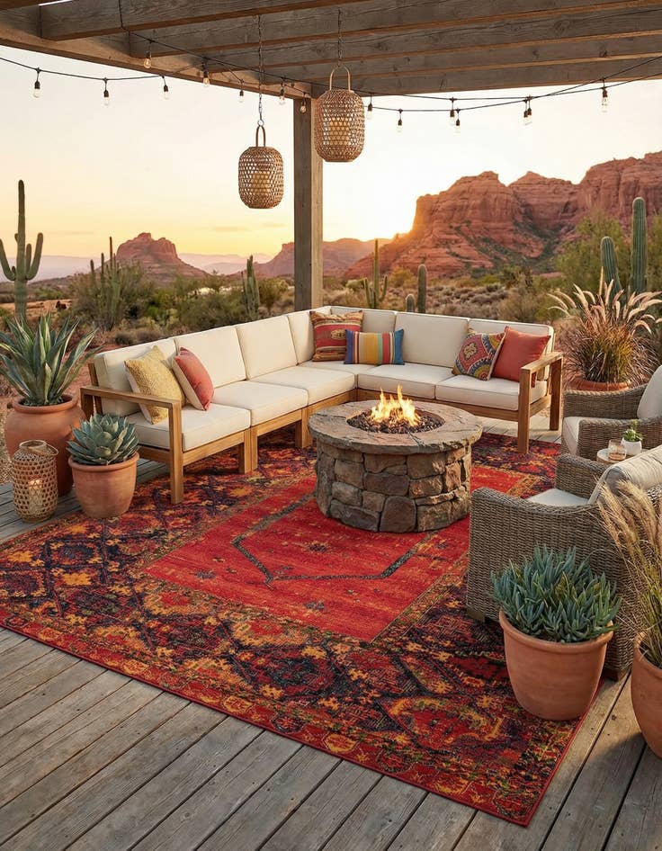 Detail image of 12' x 12'  Washable Tribal Indoor / Outdoor Square Rug