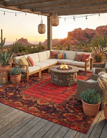 12' x 12' Easy-Clean Tribal Indoor / Outdoor Square Rug