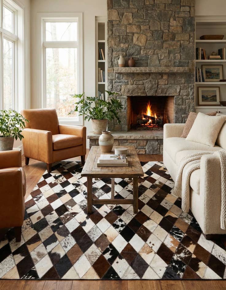 Detail image of 4' 1 x 5' 10 Cowhide Stocks Rug