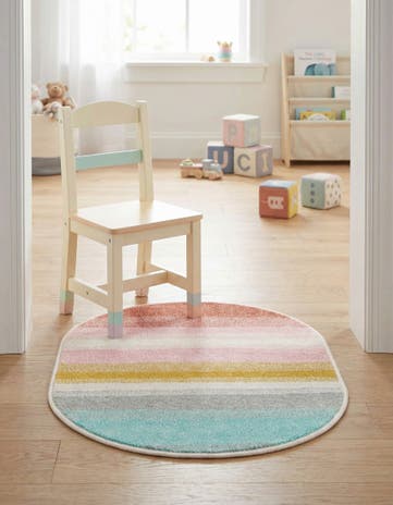 Rainbow Stripes Whimsy Kids Oval Rug