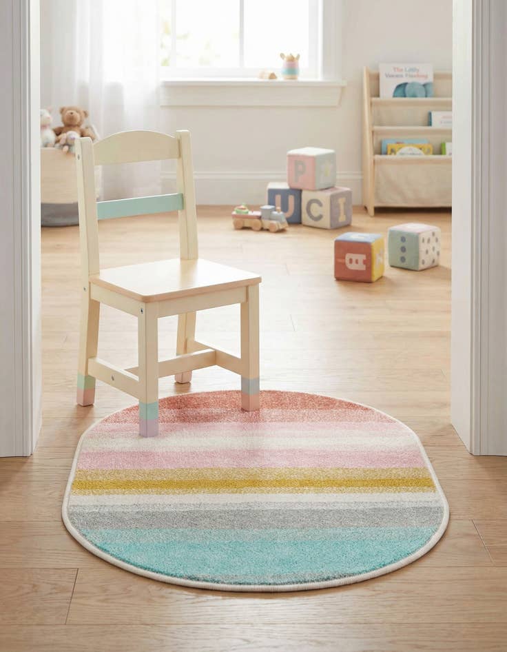 Detail image of 2' 2 x 3' 1 Rainbow Stripes Whimsy Kids Oval Rug