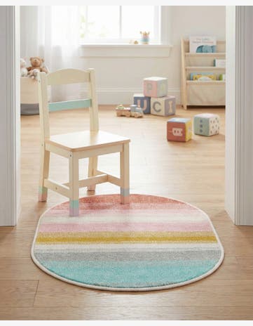 2' 2 x 3' 1 Rainbow Stripes Whimsy Kids Oval Rug