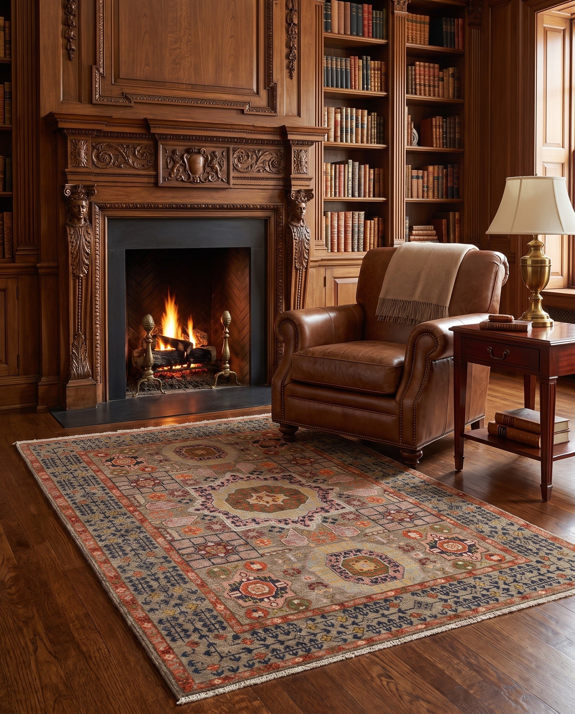 3' 4 x 4' 11 Hand Knotted Mamluk Ziegler Rug