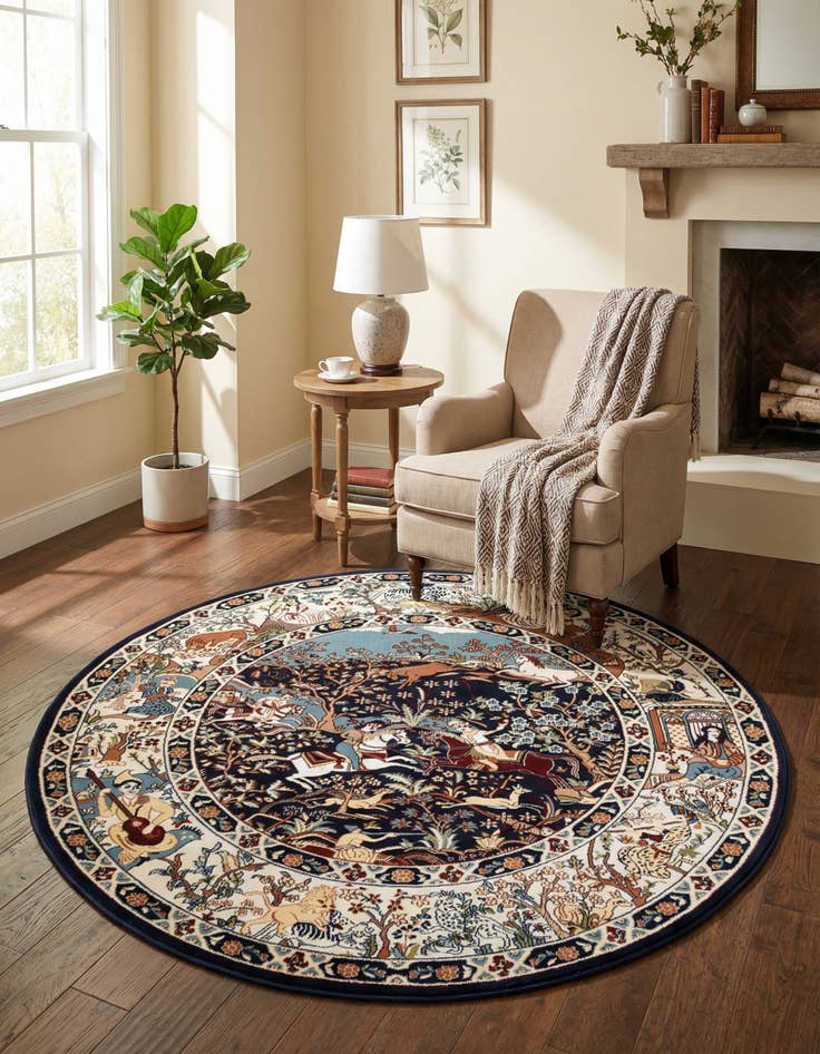 Detail image of 5' 3 x 5' 3 Nain Design Round Rug