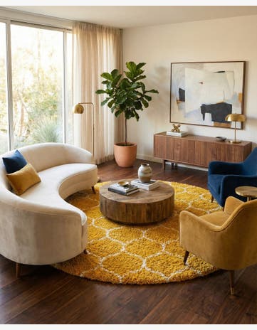 Yellow Lattice Shag Round Rug