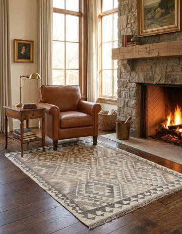 3' 9 x 5' 4 Hand Woven Kilim Maymana Wool Rug