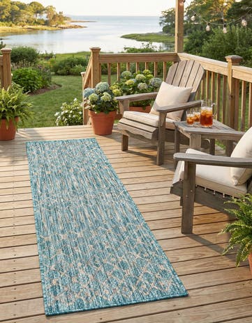 Aqua Easy-Clean Lattice Indoor / Outdoor Runner Rug