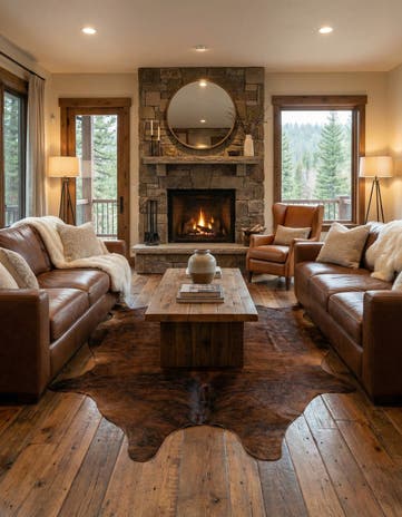 5' 1 x 5' 9 Cowhide Leather Square Rug