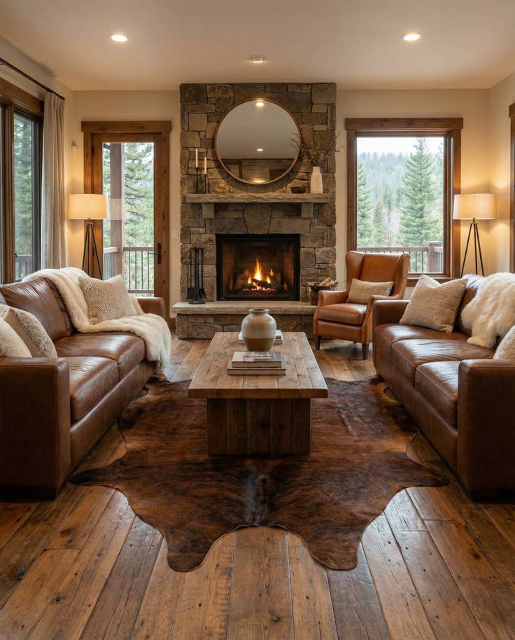 Detail image of 5' 1 x 5' 9 Cowhide Leather Square Rug