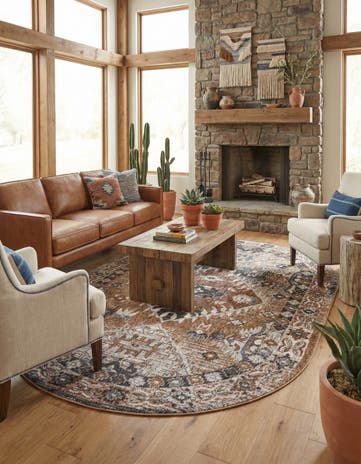 Khaki Gray Eco Southwestern Oval Rug