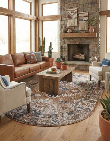 Khaki Gray Eco Southwestern Oval Rug